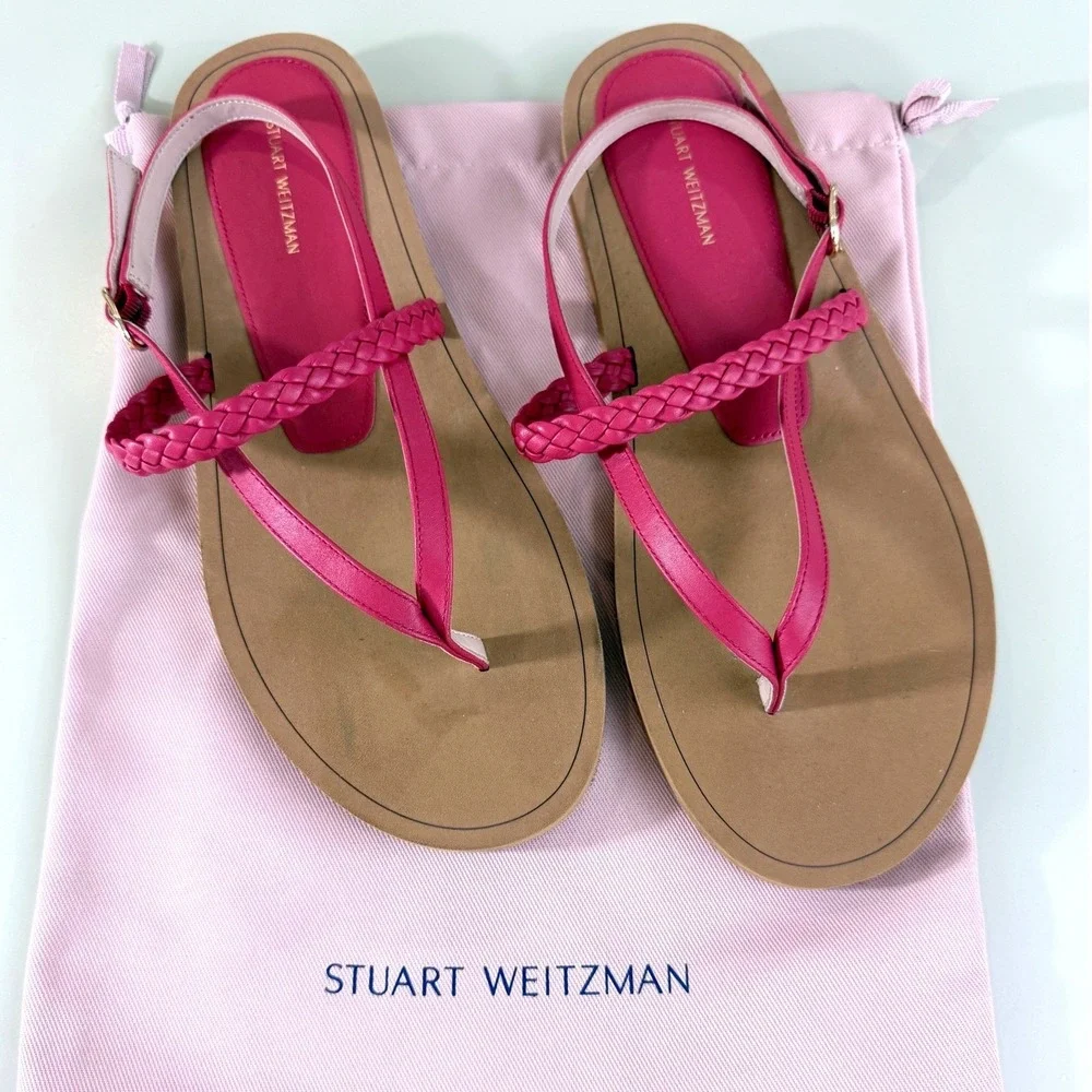 Stuart Weitzman Sandals 28 Cassie Rich‎ Red Leather Thong Size 11B EU 41.5